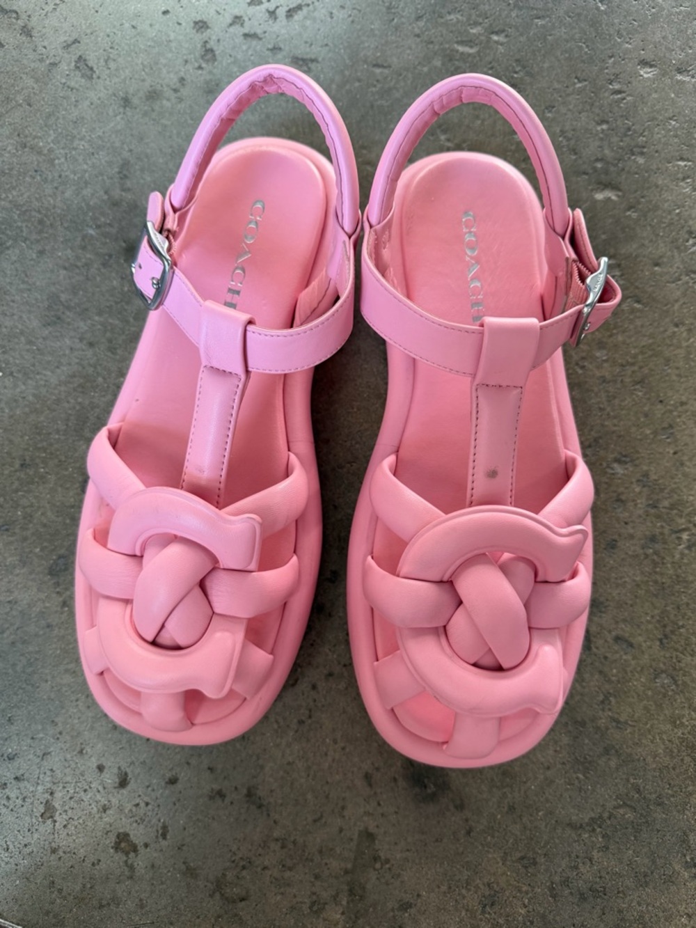 Pink Coach platform sandals